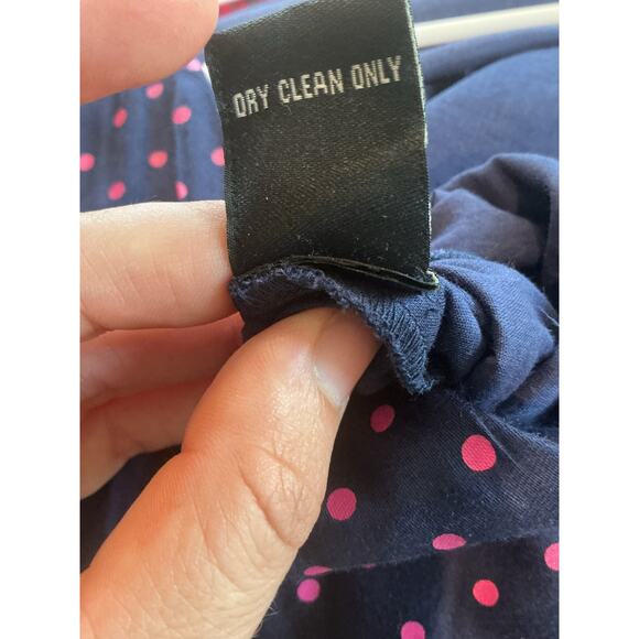 J. Peterman Womens Button Front Midi Dress Size 14 Navy Blue Polka Dot Classic - Picture 8 of 9